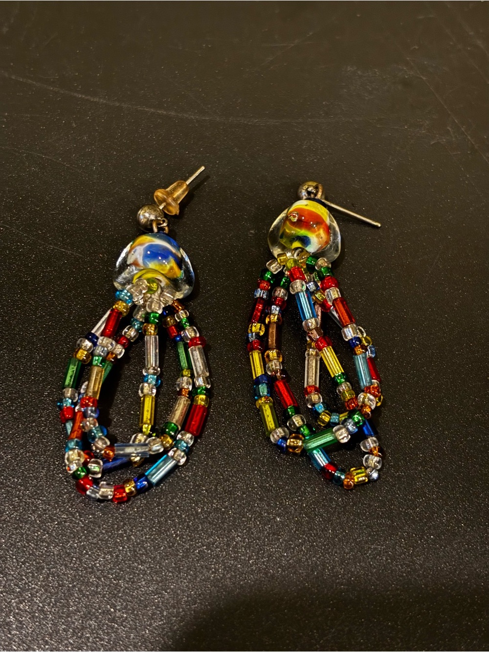 Multicolor Beaded Dangle Earrings - Handcrafted Glass Beads
